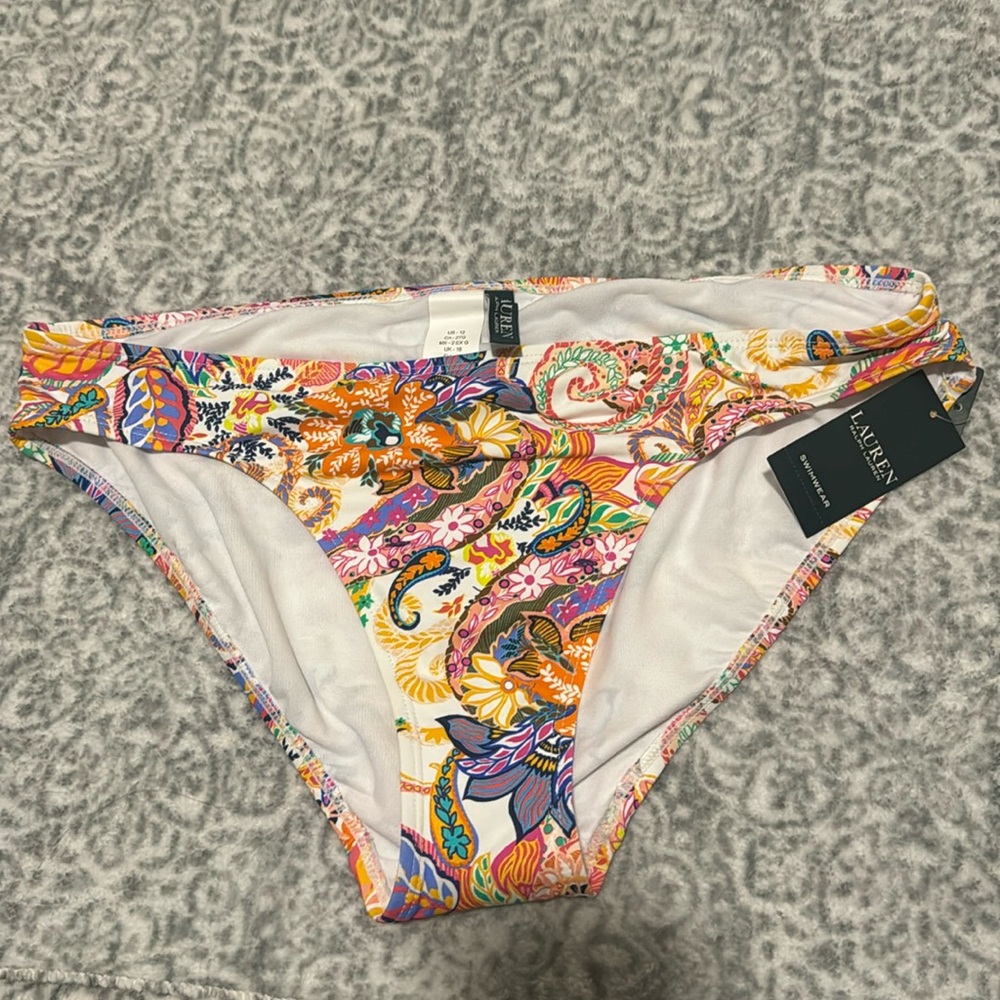 NWT $56 Ralph Lauren size 12 Bikini Bottoms, orange/white